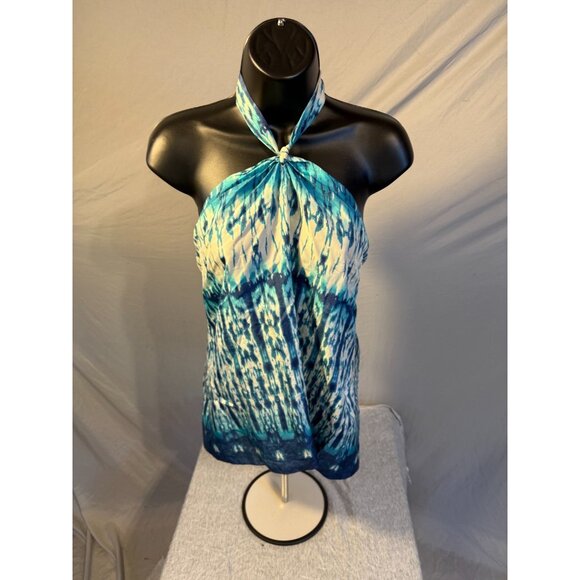 Banana Republic Silk Halter Top Y2K Vibes Blue Tie Dye Womens Small S Vintage - Picture 2 of 3